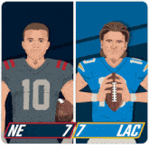 a drawing of two football players with the number 10 on the left and the number 77 on the right