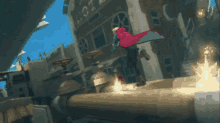 a cartoon character is hanging upside down on a pipe