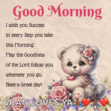 a good morning message with a teddy bear