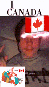 a man with a canadian flag on his head and the words i canada