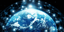 a computer generated image of the earth with a network of dots and lines surrounding it
