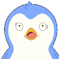 a blue and white penguin with a surprised expression on its face