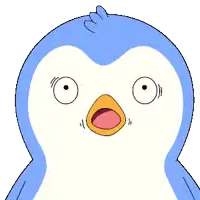 a blue and white penguin with a surprised expression on its face