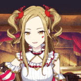 a girl with pigtails and a heart on her face