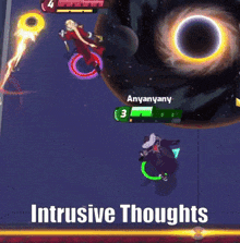 a screenshot of a video game with the words intrusive thoughts on the bottom