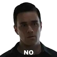 a man in a black shirt has the word no on his face