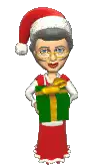 a cartoon of a woman wearing a santa hat and holding a christmas present .