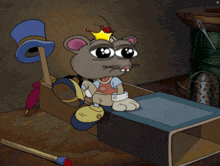 a cartoon mouse wearing a top hat and crown