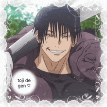 a picture of a man with a sword and the words toji de gen on the bottom