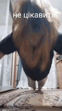 a person is doing a handstand with a caption that says " не цiкавiть "