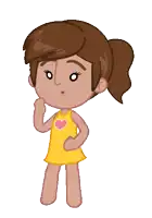 a cartoon girl in a yellow dress with a heart on it