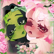 a picture of two cartoon characters with the words good morning on it