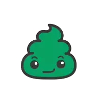 a cartoon drawing of a green poop with arms and a face