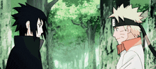 sasuke and naruto are facing each other in a forest