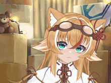 a girl with a fox ear and a goggles on her head