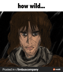 a drawing of a man with a scarf around his neck with the caption how wild