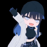a cartoon of a girl wearing a hat and a jacket that says ariw