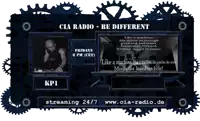 an advertisement for cia radio shows a man playing a dj set