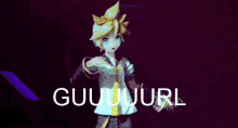 a cartoon character is dancing in front of a sign that says guuuurl .