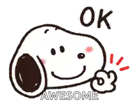 a cartoon of snoopy giving a thumbs up with the words ok awesome below him