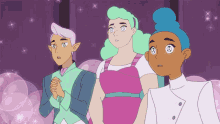 three cartoon characters standing next to each other with netflix written in the corner