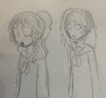 a drawing of a girl with a ponytail and a girl with long hair
