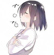a drawing of a girl with her arms crossed and smoke coming out of her nose