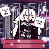 a cartoon of a girl in a cage with a sign that says " beast in here "