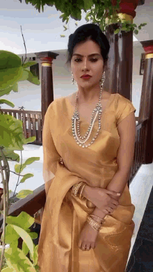 nivisha golden saree south indian woman south indian actress