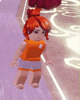 a cartoon girl with red hair is standing on a purple surface