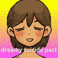 a cartoon of a girl with her eyes closed and the words dreamy suicide pact below her
