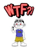 a cartoon of a monkey holding a cell phone with the word wtf above him