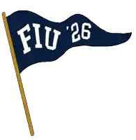 a blue flag with white letters that says fiu 26