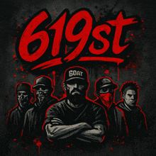 a group of men are standing in front of a sign that says 619st goat