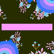 a pink and blue floral pattern with arabic writing on the bottom