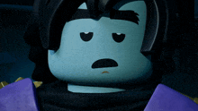 a close up of a cartoon character with a sad face