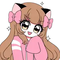 a drawing of a girl with cat ears and a pink bow in her hair