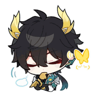a cartoon character with horns and a butterfly behind his ear