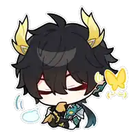 a cartoon character with horns and a butterfly behind his ear