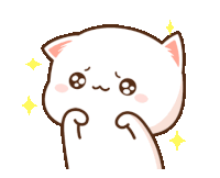 a cartoon of a white cat with a pink ear and pink nose