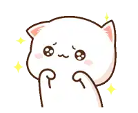 a cartoon of a white cat with a pink ear and pink nose