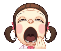 a cartoon of a girl with pigtails yawning