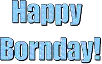 the words happy bornday are written in blue letters on a white background .