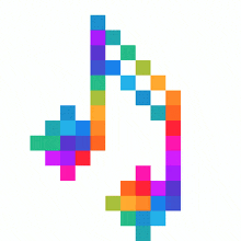 a pixel art drawing of a rainbow colored arrow pointing down .