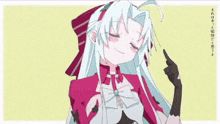 a drawing of a girl with white hair and a red top