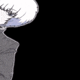 a drawing of a girl with white hair wearing a striped shirt
