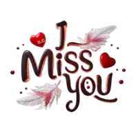 a sign that says i miss you with feathers and a heart