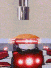a computer generated image of a robot with red lights on its head .