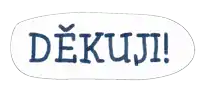a sticker that says dekuji in blue letters