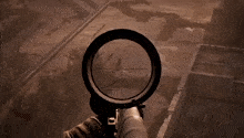 a person is holding a sniper rifle with a scope on it in a video game .
